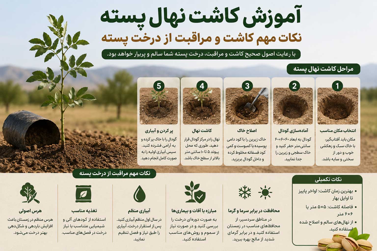 آموزش کاشت نهال پسته - نکات مهم کاشت و مراقبت از درخت پسته